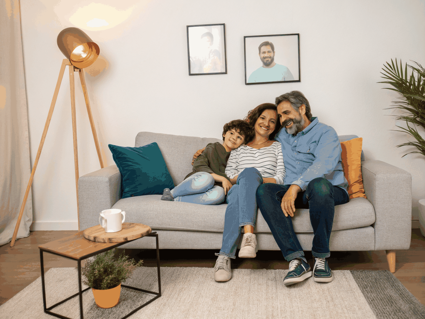 A happy family sharing a warm moment in their protected home